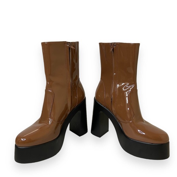 GB Levi-Tate  Brown Patent Platform Mid Boots - Picture 8 of 13